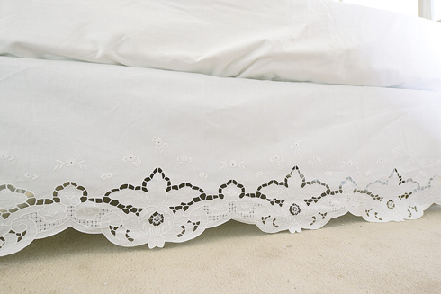 Twin Size. Dust Ruffle. Grace Embroidered. 39"x76"x14" - Click Image to Close